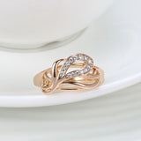 Superb Leaf Shape 14K Rolled Rose Gold Shiny AAA Zircon Diamonds Paved Luxury Design Ring - Fine Jewellery