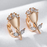 14 Karat Gold Filled Shiny AAA Zircon Diamonds Flower Cute Earrings Vintage Jewellery