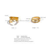 18K Gold Plated Delicate Stainless Steel AAA Zirconia Diamonds Layered Hollow Geometric Ring