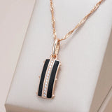 Elegant Luxury 14K Rolled Rose Gold AAA Zircon Diaonds and Black Enamel Necklace - Fine Fashion Jewellery