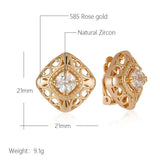 Elegant Fashion 14K Rolled Rose Gold Rhombic Clip, White AAA Zircon Diamonds Earrings, Unique Daily Party Jewellery