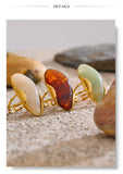 18K Gold Plated New Design Brown Green Beige Resin Geometric Stainless Steel Ring