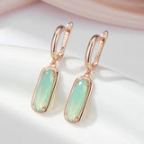 14 Karat Elegant Lake Green Long AAA Zircon Crystals Dangle Earrings For Women