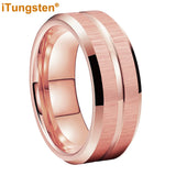 New Grooved Brushed Beveled Finish Classic Tungsten Carbide Rings for Men Women