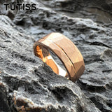Hammered Offset Line 8mm Tungsten Carbide Rings for Men Women Comfort Fit