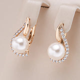 14 Karat Rolled Gold Unique Geometric Pearl and AAA Zircon Diamonds Luxury Earrings
