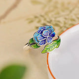 Lucky Lotus Flower Handmade Ethnic Style Coloured Enamel Leaf Ring