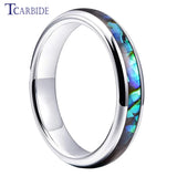 Abalone Shell Inlay Domed Polished 4mm Tungsten Wedding Women Rings