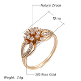 Beautiful Flower 14K Rolled Rose Gold Ring For Women With AAA Zircon Diamonds - Luxury Jewellery