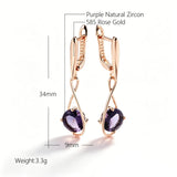 14 Karat Filled Gold Shiny Elegant Purple AAA Zircon Crystals Drop Earrings For Women