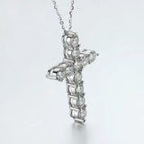 Remarkable 18KWP 2.5mm Moissanite Diamonds Cross Pendant Necklace - Silver Chain Fine Jewellery for Women - The Jewellery Supermarket