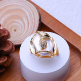 Vine Leaf Design Big Baroque White Blue Pearl Silver Gold Color Rings