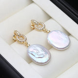 Cute 925 Silver Real White Purple Baroque Pearl AAA Zircon Diamonds Earring