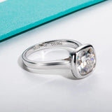 Fabulous 3ct D Colour Cushion Cut Moissanite Bezel 925 Sterling Silver Engagement Wedding Rings - Fine Jewellery