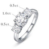 925 Sterling Silver 3 Stone  2CT 4CT D Color Moissanite Engagement Promise Ring