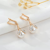 14 Karat Gold Filled AAA Zircon Diamonds White Big Pearl Long Drop Luxury Earrings