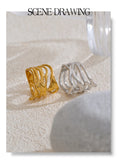 18K Gold Plated Trendy Stainless Steel Layered Hollow Geometric Wide Fashion Ring