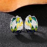 New Party Leaf Design Handmade Enamel Hoop Earrings