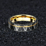 Black Geometric Hammered Offset Groove 8mm Tungsten Rings for Men Comfort Fit