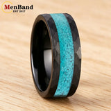 Hammered  Inlaid Turquoise 4MM 8MM Men and Women Couple's Engagement Rings
