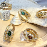 Snake Head Embellished Crystals Hollow-Out Woven Steel Bracelet Women's Watch