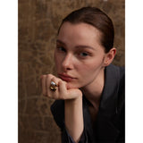 18K Gold Plated Stainless Steel Fashion Imitation Pearl or Tiger Eye Water Drop Elegant Ring