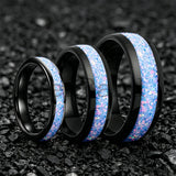 Rainbow Fire Opal Inlay 4/6/8mm Tungsten Carbide  Men Women Comfort Fit Rings