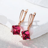 14 Karat Gold Filled Luxury Cube Design Red AAA Zircon Crystals Long Drop Earrings