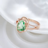 Geometric Light Green Filled 14K Rose Gold Trendy AAA Zircon Crystal Ring For Women Fashion Jewellery