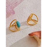 18K Gold Plated Exquisite Natural Stone Open Adjustable Glossy Popular Ring