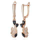 14K Gold Filled Luxury Butterfly design Black AAA Zircon Diamonds Long Drop Earrings