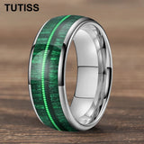Dome Polishing Inlaid Green Wood Guitar String 6/8mm Men's Women's Tungsten Rings