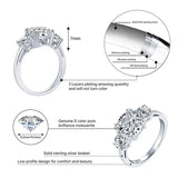 Fabulous Three Stone Round Cushion Cut Moissanite Diamonds Engagement Wedding Rings Silver Sparkling Jewellery