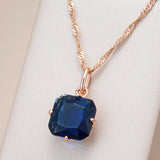 Vintage Design Classic Square Rolled 14K Rose Gold AAA Blue Zircon Pendant Necklace - Daily Fashion Jewellery