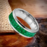 Green Opal Inlay Beveled Polished 6/8mm  Silver/Gold/Blue/Black Tungsten Rings