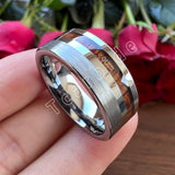 Offset Groove With Real Wood Inlay 6MM 8MM Black Tungsten Wedding Men Women Rings