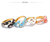 18K Gold Plated Multicolour Enamel AAA Zircon Diamonds Stainless Steel Adjustable Ring