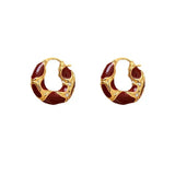 Handmade Vintage Enamel White Red Black  Small Hoop Trendy Gold Plated Earrings
