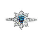 Sunflower Design VVS1 1/2CT Coloured Moissanite Diamonds Engagement Wedding Rings Silver GRA Certified Jewellery