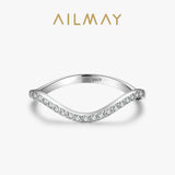 Fashion Wave Design Silver AAAA Lab Created Diamond Geometric Stackable Rings