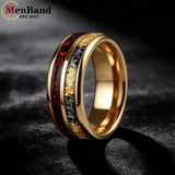 Red Opal and Meteorite Inlaid Gold Foil 6MM 8MM Men and Women Tungsten Rings