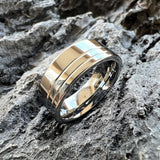 Offset Lines Polished 8mm Original Color Tungsten Wedding Ring for Men Women