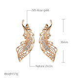 New Luxury 14K Filled Rose Gold Feather Shape Drop Earrings with AAA Zircon Diamonds Setting Fine Jewellery