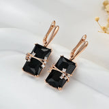 14 Karat Rolled Gold Black Square AAA Zircon Crystal Luxury Long Drop Earrings