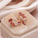 Brilliant Red Crystal Flower Luxury 14K Rolled Rose Gold AAA Zircon Crystals Trendy Fine Jewellery Earrings