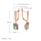 Amazing 14K Rolled Rose Gold Square Colorful AAA Zircon Crystals Long Drop Earrings - Luxury Fashion Jewellery