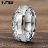 Dome Double Groove Inlaid Meteorite Mother Of Pearl Shell Tungsten Carbide Rings