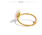 18K Gold Plated Fashion Sweet Stainless Steel Natural Shell Flower Adjustable Ring