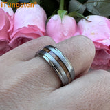 Different Wods Inlay Stepped Unique Brushed Finish Tungsten Wedding Rings