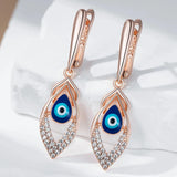 14K Gold Filled Blue Enamel Eyes Double Layer AAA Zircon Diamonds Geometric Long Earrings
